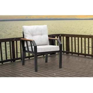Hanah Home Stilvolle Gartenlounge-Garnitur, 100% Metall, Creme & Schwarz, 2-Sitzer-Sofa & 2 Ohrensessel, pflegeleichter Stoff | Perfekt zum Entspannen im Freien