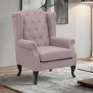 Sessel Chesterfield, Relaxsessel Clubsessel Ohrensessel, wasserabweisend Stoff/Textil hellrosa ohne Ottomane - Rosa