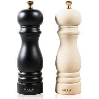 Bill.F Salz- und Pfeffermühlen-Set, Holz-Pfeffermühle, 2er-Set Manuelle Salz-Pfefferstreuer-Mühle, nachfüllbar, 7 Zoll (Schwarz und Beige)