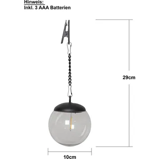 LED-Solar-Kugeln 'Globe', 3er Set, weiß/schwarz