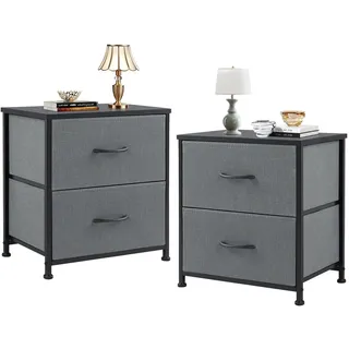 Sweetcrispy Nachttisch 2er Set, Nachttisch Beistelltisch, Stoff Schubladenschrank, Schmal Schrank, Kommode Schlafzimmer, Industrial Stil für Wohnzimmer, Kinderzimmer, Flur Aufbewahrungsschrank, Grau