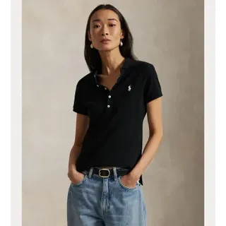 Polo Ralph Lauren für Damen. 211870245005 Slim Fit Stretch-Poloshirt schwarz (XS), Lässig, Baumwolle, Kurzarm