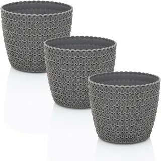 idea-station RIBA Blumentopf Set 3 x 14 cm - grau - bruchsichere Blumentöpfe aus Plastik für verschiedenste Pflanzen, Blumen - Matte Übertöpfe für innen und außen