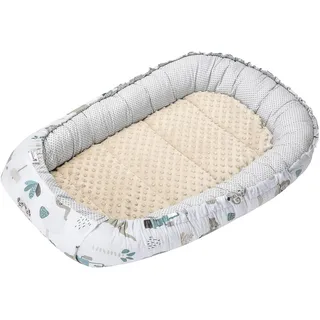 Medi Partners Babynest Nestchen für Neugeborene - 100x60x15 Babynestchen Baby zweiseitg Nest Bett 100% Baumwolle Minky Kuschelnest tragbar (Mint Zoo mit beige Minky)