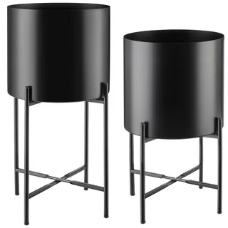 tectake Pflanzenständer Mine, Anti-Rutsch-Pads, Belastbarkeit je 20 kg, schwarz , Schwarz , Metall , Rund , 31x56x31 cm , Dekoration, Blumen & Blumentöpfe, Übertöpfe