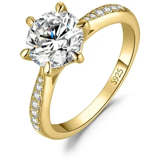 JewelryPalace Klassisch 8mm 2ct Rundschliff Zirkonia Solitär Promise Ring Damen, Verlobungsring Damenring Ringe Silber 925 mit Stein für Frauen, Simulierte Diamant Jubiläum Eheringe Vergoldet 62
