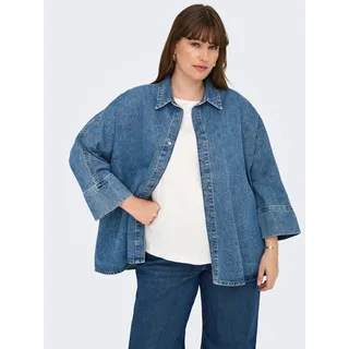 Jeansbluse ONLY CARMAKOMA "CARGRACE 3/4 DNM SHIRT CRO", Damen, Gr. 42, blau (medium blau denim), Denim/Jeans, Obermaterial: 100% Baumwolle, unifarben, hüftlang, Blusen Jeansbluse
