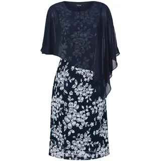 Etuikleid GOLDNER "Kurzgröße Kleid aus eleganter Spitze mit Chiffonüberwurf", Damen, Gr. 21, K-Gr, weiß (mitternachtsblau, weiß, geblümt), Obermaterial: 93% Polyamid PA. 7% Elasthan EL., festlich, normal, Rundhals, Sonstiges, Kleider Etuikleid, Ohne