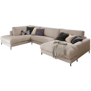 KAWOLA Sofa CARA Wohnlandschaft U-Form Cord taupe Longchair rechts - Taupe