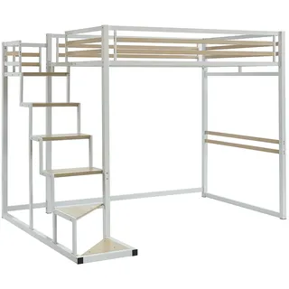 Hochbett - 140 x 200 cm - Metall & MDF - Weiß - JOGUI