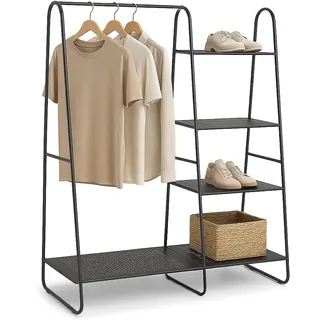 Relaxdays Kleiderständer Metall, 5 Ablagen, Kleiderstange Flur, HxBxT: 150x100x39 cm, Garderobenständer offen, schwarz