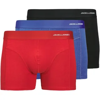 Trunk JACK & JONES "JACNYJAH BAMBOO TRUNKS 3 PACK SN", Herren, Gr. L, 3 Stk., schwarz (schwarz pack:dazzling blau, salsa), Jersey, Obermaterial: 65% Viskose, 30% Baumwolle, 5% Elasthan, unifarben, bequem, Unterhosen Trunk