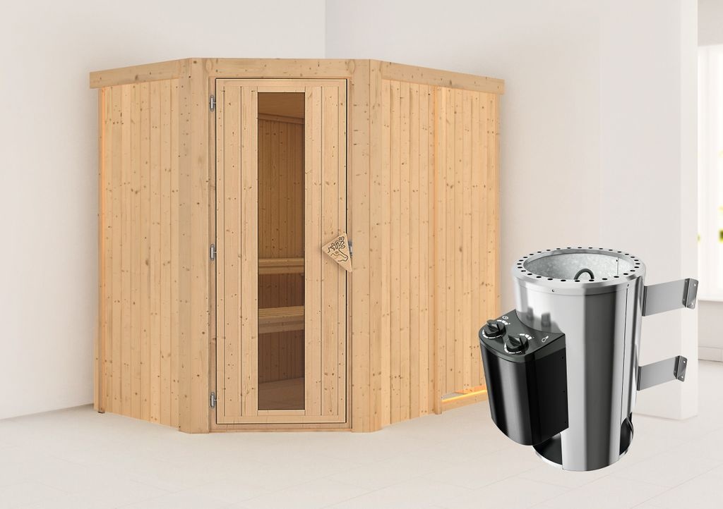 Bild von Sauna Saja Eckeinstieg, 3,6 kW Ofen integrierte Stg.Natur