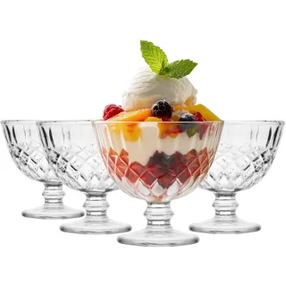 Glasmark KROSNO 1992 Eisgläser Eisschale Set 4 Stück 300 ml Transparentes Glas Dessertschale Fruchtgeleeschalen Spülmaschinenfest
