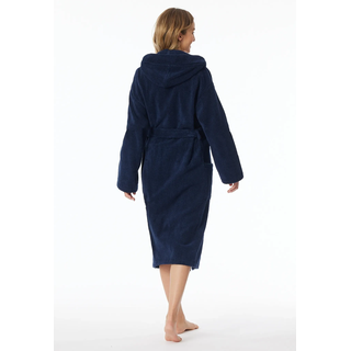 Damenbademantel SCHIESSER "Essentials", Damen, Gr. S, blau (815, navy), Baumwolle, unifarben, Midilänge, Hausmäntel Damenbademantel, mit kuscheliger Kapuze