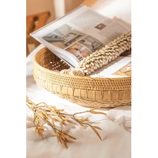 Manahee Design | Set aus 2 runden Tabletts aus naturbelassenem Rattan | Holz | 14,5x52x52 cm