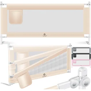 KESSER® Bettschutzgitter Reise Bett Rausfallschutz verstellbar Bed Guard Rail Bumper, Kinder/ Baby, Bettgitter Klappbar, Kinderbett Kinderbettschutzgitter, Tasche, Farbe, Höhe: 72 bis 96cm - Beige