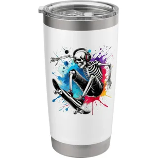 Halloween Splash Kunst Skelett Skateboarder Skateboard Doppelwandiger Edelstahl-Thermobecher