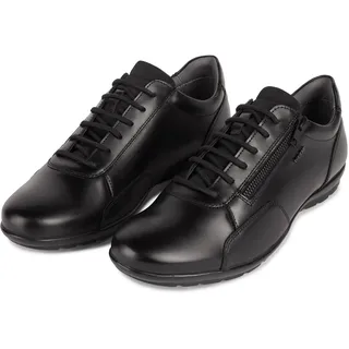Schnürschuh GEOX "UOMO SYMBOL", Herren, Gr. 46, schwarz, Leder, Textil, Schuhe Schnürschuh, Business Schuh, Sneaker mit zusätzlichem Außenreißverschluss