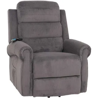Mendler Fernsehsessel HWC-K63 Cord 86 x 138 x 86 cm Grau mit Liegefunktion, Massagefunktion