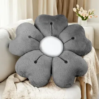 ODIWEN Blume Bodenkissen Sitzkissen, Blumenbodenkissen Sitzkissen Bodenkissen,50cm,Niedliche Blume Kissen, Weiches Blütenblattkissen, Blumenförmige Wurfkissen, Blumenkissen, Blumen Kissen(Grau)