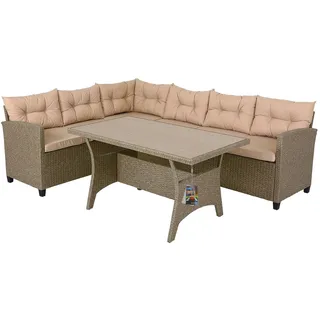 Polyrattan Ecklounge Creme/Beige inkl Kissen