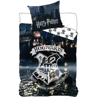 Harry Potter Wendebettwäsche Hogwarts, Glow in The Dark, 2-teilig, 135 x 200 cm, 80 x 80 cm, 100% Baumwolle
