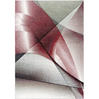 SAFAVIEH Zeitgenössische Teppich für Wohnzimmer, Esszimmer, Schlafzimmer - Hollywood Collection, Kurzer Flor, Grau und Rot, 79 X 152 cm