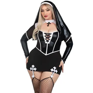 LEG AVENUE Holy Hottie, 2-teiliges Strumpfbandkleid mit Knochen und Kreuzakzenten und Nonnengewohnheit, Schwarz/Weiß, Größe S