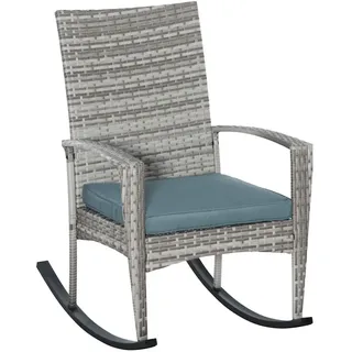 Outsunny Schaukelstuhl mit Kissen, Polyrattan+Metall, Grau, 66 x 88 x 98 cm , Kunststoff , 88x98x66 cm , Gartenmöbel, Gartensessel, Gartenstühle