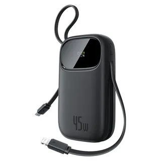 Baseus EnerFill FC31 10000mAh 45W Power Bank with USB-C and Lightning Cables - Black Powerbank (Akku) - schwarz - 10000 mAh