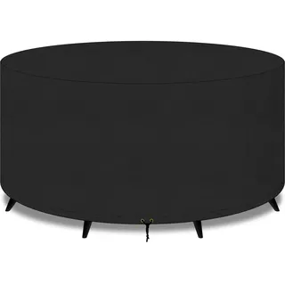 PATIO PLUS großer runder Gartentisch Möbel Abdeckung 420D Outdoor Patio Rundschreiben für Stuhl Set Wasserdicht Heavy Duty Garten Abdeckungen 230x90cm,Schwarz