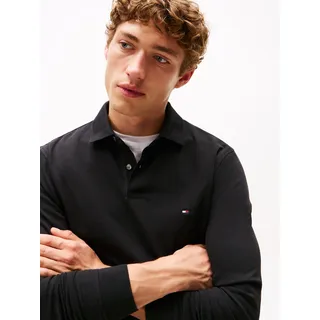 Langarm-Poloshirt TOMMY HILFIGER "1985 REGULAR LS POLO", Herren, Gr. S, schwarz, Piqué, Obermaterial: 96% Baumwolle, 4% Elasthan, normal, Rippbündchen, Shirts Langarm-Poloshirt