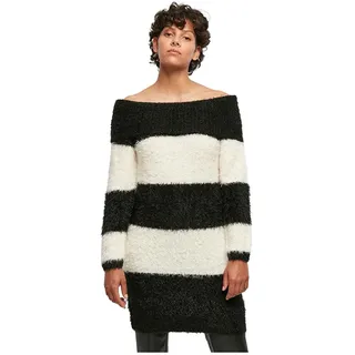 Urban Classics Off Shoulder Feather Langärmliges Kurzes Kleid - Black / White Sand - 2XL