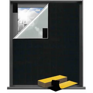 Fenster Verdunkelung - 100% Lichtblockierende Verdunklungsrollo Ohne Bohren,Dachfenster Verdunkelung mit Klettband Extra Stark, 420D Oxford Sonnenschutz Verdunklungsfolie Innen Ferdunklungsstoff 200cm