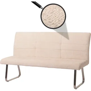 Mendler Sitzbank HWC-G55, Esszimmerbank Bank, Edelstahl gebürstet Stoff/Textil Chenille Öko-Tex, 180cm ~ creme