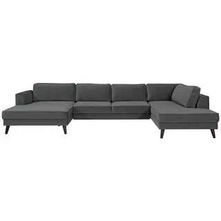 Trendmanufaktur Wohnlandschaft , Anthrazit , Textil , Wenge , U-Form , 348x201 cm , Made in Eu , Hocker erhältlich, Rücken echt, Armteil links, Armteil rechts , Wohnzimmer, Sofas & Couches, Wohnlandschaften, Wohnlandschaften in U-Form