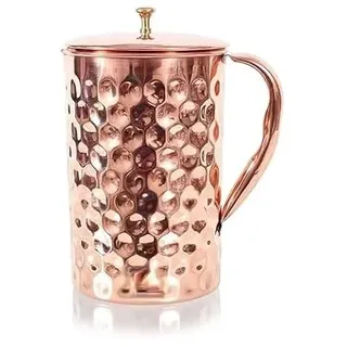 Wasserkrug aus Kupfer – 1,6 Liter ayurvedischer Krug mit diamantgehämmerter Oberfläche