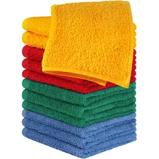Utopia Towels Baumwoll-Waschlappen-Set, 100% ringgesponnene Baumwolle, hochwertige Flanell-Waschlappen für das Gesicht, sehr saugfähige und weiche Handtücher, 12 Stück, Blau, Grün, Rot, Senfgelb