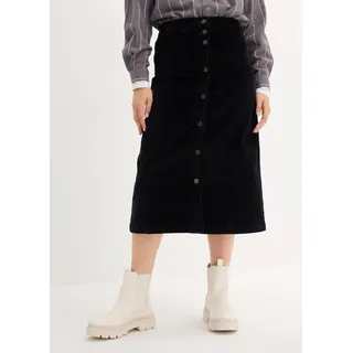 Cordrock BONPRIX, Damen, Gr. 36, schwarz, Cord, Obermaterial: 98% Baumwolle, 2% Elasthan, unifarben, A-Linie ca. Mitte Wade, Röcke Cordrock, mit Stretch, mit durchgehender Knopfleiste, mit Gürtelschlaufen