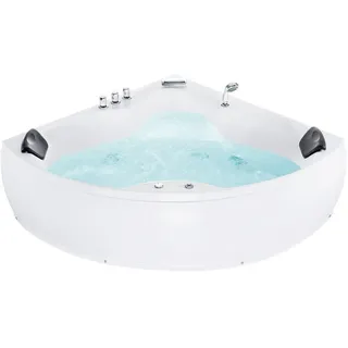 Beliani Whirlpool Badewanne mit LED 150x205x56 cm weiß Senado , Weiß , Kunststoff , Dreieckig , 150x56x205 cm , Badezimmer, Baden & Duschen, Badewannen