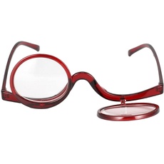 MilyaDE Make-Up Brille Lesebrille Schminkbrille Rotatable Flip Up Drehbare Presbyopie Sehhilfe Lesehilfe mit Stärke, Rot 3,0