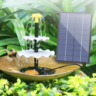 AISITIN 4W Solar Springbrunnen für Außen, Dreischichtiges Fließwasser-Set mit Wasserpumpe,Vogelbad und Brunnen Abnehmbar mit 4 Sprüh, Solarbrunnen für Draussen für DIY-Wasserspiel, Gartendekoration