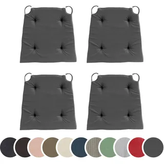 sleepling 4er Set Stuhlkissen, 42 (vorne) 35 (hinten) x 40x5 cm, Dunkelgrau | Sitzkissen für Stuhl & Bank mit Klettverschluss, Indoor & Outdoor, 100% Baumwolle, Made in EU, Waschbar bis 30 Grad, 4 Stück
