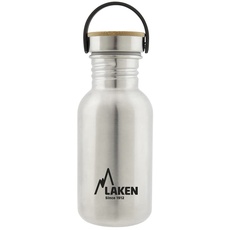 Laken Basic Edelstahlflasche, Trinkflasche Weite Öffnung mit Edelstah Schraubverschluss mit Bambo, BPA frei 0,50L, Silber
