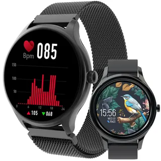 Forever Smartwatch Damen Herren Forevive SB-340 Schwarz 1.32 Zoll - Sportuhr mit Schrittzähler, Fitness Tracker Herzfrequenz, Schlaftracker SpO2 Überwachung - Smartwatch Wasserdicht IP68 - iOS/Android