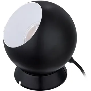 EGLO Tischlampe Petto 1, runde Nachttischlampe mit Lampenschirm, Kugel Tischleuchte aus Metall in Schwarz-Weiß, Kugellampe inkl. GU10 Leuchtmittel, warmweiß, 13,5 cm