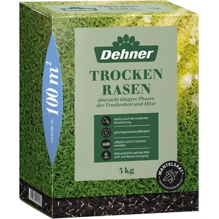 Dehner Saatgut Trockenrasen, hochwertige Rasensamen für strapazierfähigen/trockenheitsresistenten Rasen, schnell keimend/pflegeleicht, ideal für heiße Sommermonate, 3 kg für ca. 100 m2