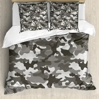 ABAKUHAUS Tarnen Bettbezug Set, Einfarbig Abstrakt Kleidung Muster Tarnung Innerhalb Des Vegetations Mode Entwurf Druck, 155 x 220 cm + 80 x 80 cm, Grau - Grau