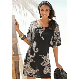 Jerseykleid LASCANA, Damen, Gr. 52/54, N-Gr, bunt (bedruckt), Jersey, Obermaterial: 100% Viskose, figurumspielend kurz, V-Ausschnitt, Kleider Jerseykleid, mit Zierdetail am Ausschnitt, sommerliches Tunikakleid, Strandkleid, Topseller